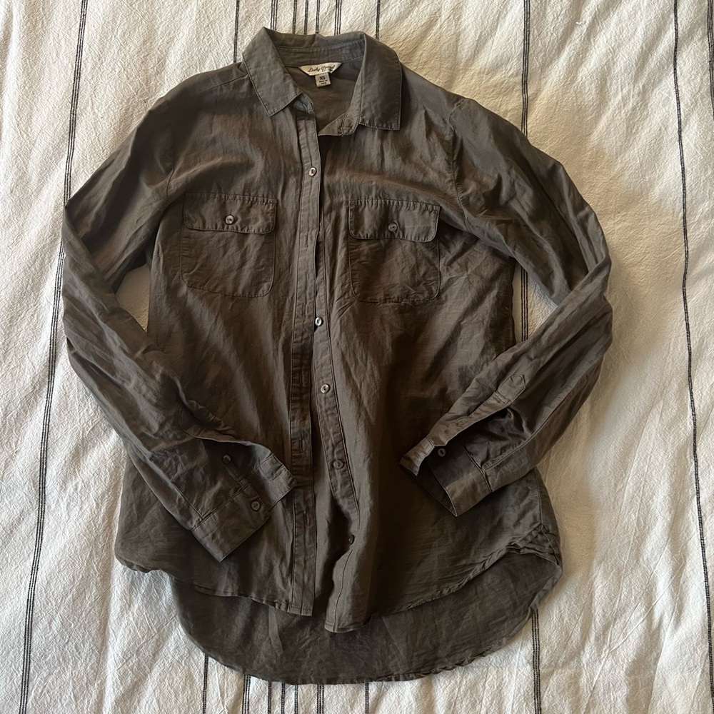 Lucky Brand Silk Cotton Blend Button Up Shirt Sz XS Olive